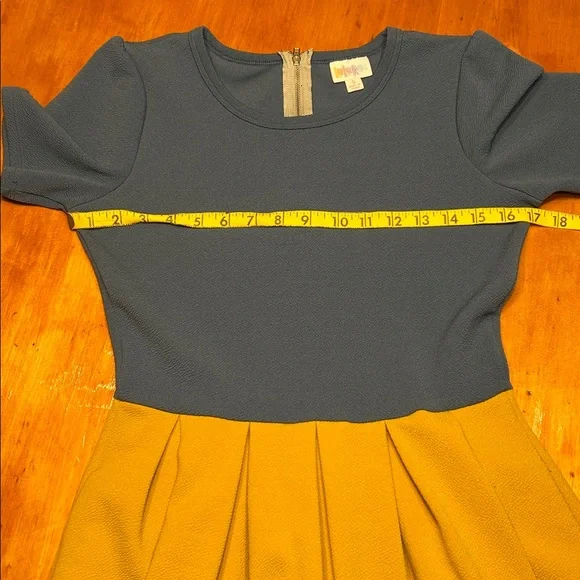 LuLaRoe Amelia Dress Color Block Gold & Blue with Pockets Classic Versatile - Picture 5 of 7